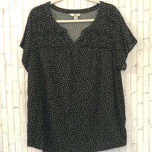 Croft & Barrow Top Womens Size 1X Black/White Polka Dots Short Sleeve Blouse‎